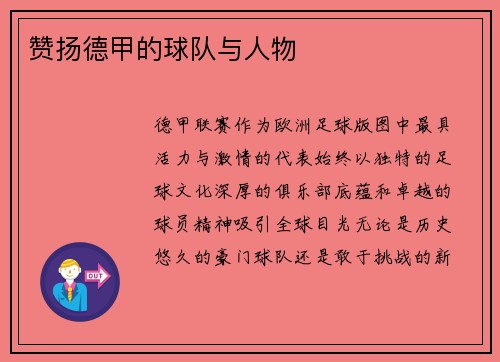 赞扬德甲的球队与人物