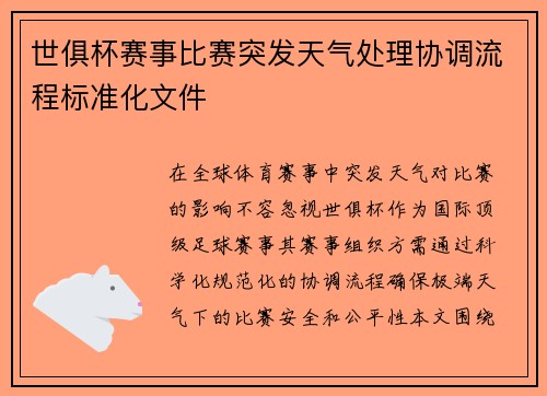 世俱杯赛事比赛突发天气处理协调流程标准化文件